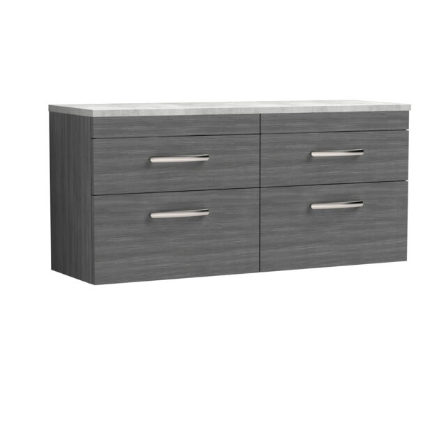 Balterley Millwich Contemporary 4 Drawer Wall Hung Vanity Unit with Laminate Black Galaxy Granite Worktop, Anthracite Woodgrain, 1200mm
