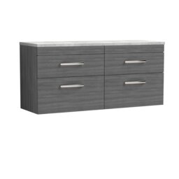 Balterley Millwich Contemporary 4 Drawer Wall Hung Vanity Unit with Laminate Black Galaxy Granite Worktop, Anthracite Woodgrain, 1200mm