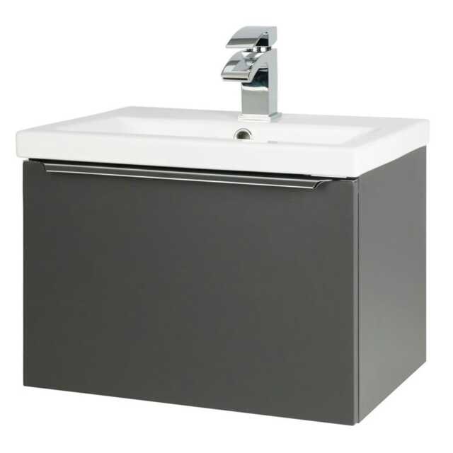 500mm Bathroom Matt Dark Grey Wall Mounted Vanity Unit and Basin (Central) - Brassware Not Included Grey Grey 1