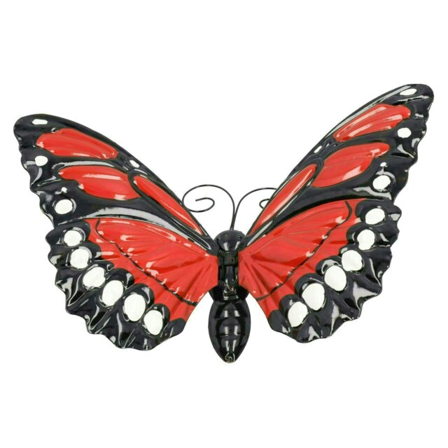 Large 3D Red Metal Butterfly Garden/Home Wall Art Ornament 8X24X36cm
