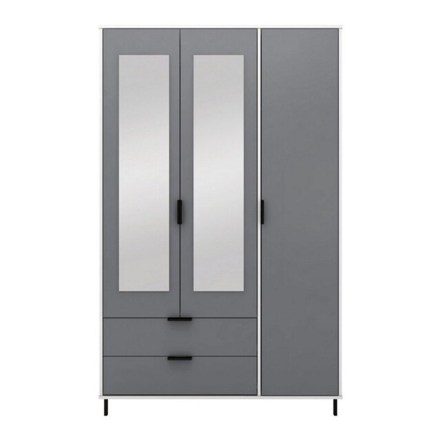 Madrid 3 Door 2 Drawer Mirrored Wardrobe - L52 x W121.5 x H196 cm - Grey/White Gloss Grey