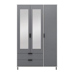 Madrid 3 Door 2 Drawer Mirrored Wardrobe - L52 x W121.5 x H196 cm - Grey/White Gloss Grey
