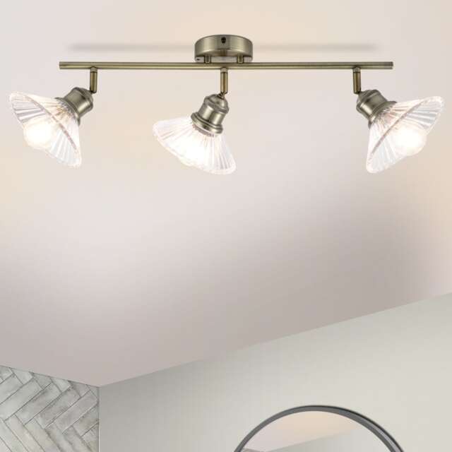 COSYLYTE Milan Bathroom 3 Light Ribbed Glass Bar Spotlight - Antique Brass Gold Antique Brass 1