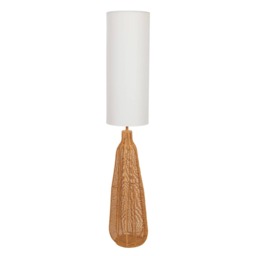 ValueLights Una White Tall Shade Natural Rattan Midi Floor Lamp and Bulb