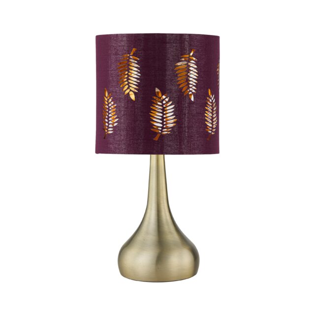 Romana - Antique Brass Touch Table Lamp with Burgundy Fern Shade
