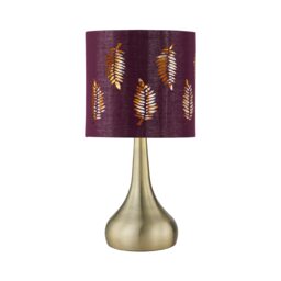 Romana - Antique Brass Touch Table Lamp with Burgundy Fern Shade