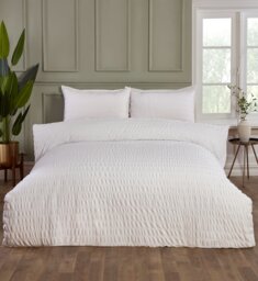 Seersucker Polycotton Luxury Duvet Cover Set with Pillowcase White Double
