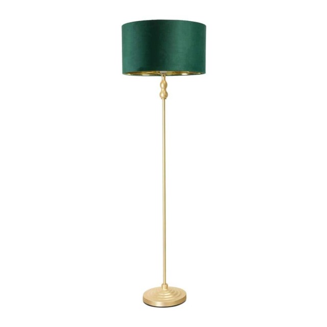 ValueLights Maggie Gold Candlestick Floor Lamp Green Velvet Gold Shade and Bulb