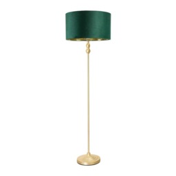 ValueLights Maggie Gold Candlestick Floor Lamp Green Velvet Gold Shade and Bulb