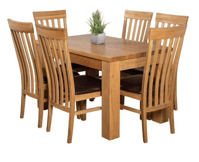 Dakota 127 x 82cm Oak Small Dining Table and 6 Harvard Chairs Brown Brown