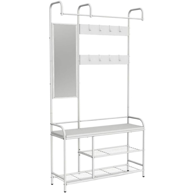 Industrial Hall Tree Coat Rack Stand With Shoe Storage Shelves White Multi One Size