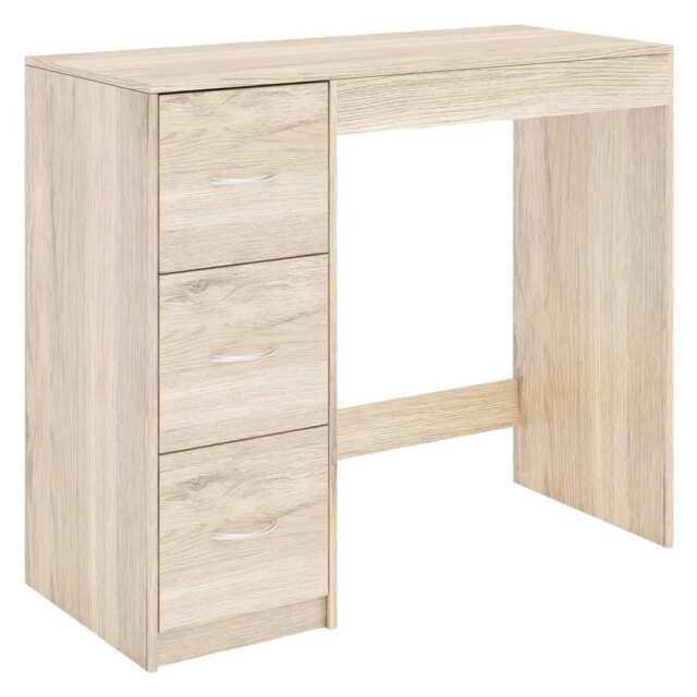 3-Drawer Wooden Desk and Dressing Table - Multi-Functional, 79.5x93x40 cm Brown Oak & Oak 22.5 x 43.5 x 98.5 1
