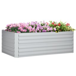 Outsunny Galvanised Steel Outdoor Raised Bed w/ Reinforced Rods, Light Grey Grey Light Grey