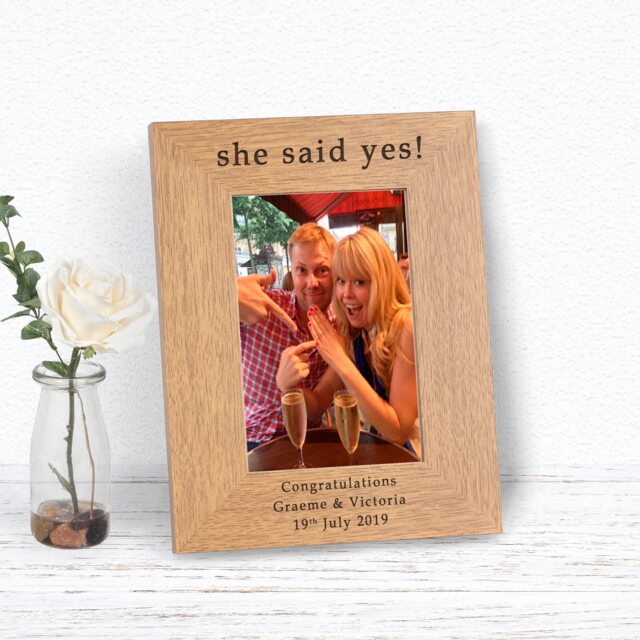 Personalised She Said Yes Wood Picture Frame 7 x 5 Engagement Couple