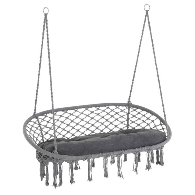 Outsunny Hanging Hammock Chair Macrame Seat for Patio Garden Yard Dark Grey Grey Dark Grey 130 x 75 x 35 cm