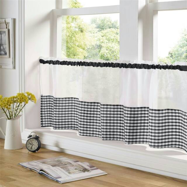 Gingham Kitchen Cafe Panels - Black - 140xm x 60cm