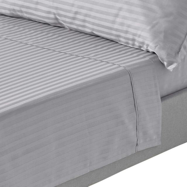 Homescapes Grey Egyptian Cotton Satin Stripe Flat Sheet 330 TC, Double Grey Double