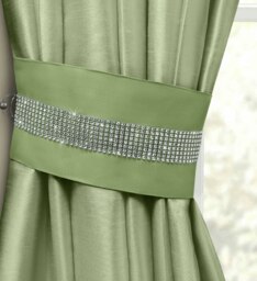 Intimates Manhattan Faux Silk Diamante Curtain Tieback Pair Green Green