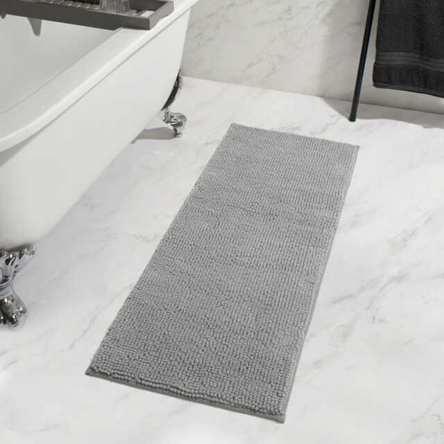OHS Soft Microfibre Non-Slip Absorbent Noodle Bobble Chenille Runner Bath Mat, 110x45cm - Silver