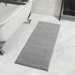 OHS Soft Microfibre Non-Slip Absorbent Noodle Bobble Chenille Runner Bath Mat, 110x45cm - Silver