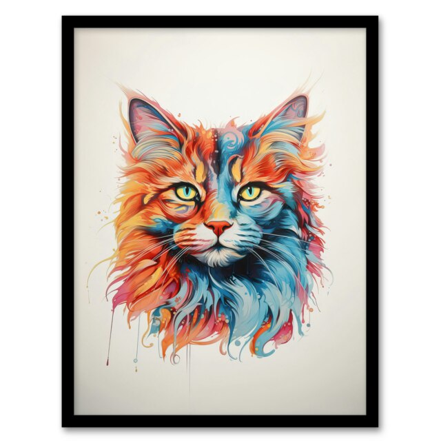 Maine Coon Cat Lover Gift Pet Portrait Home Decor Black Framed Wall Art Print A4