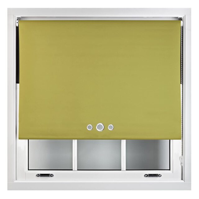 FURNISHED Custom Fit Blackout Roller Blinds with Triple Round Eyelets & Metal Fittings Green Green (W) 180cm x (L) 165cm