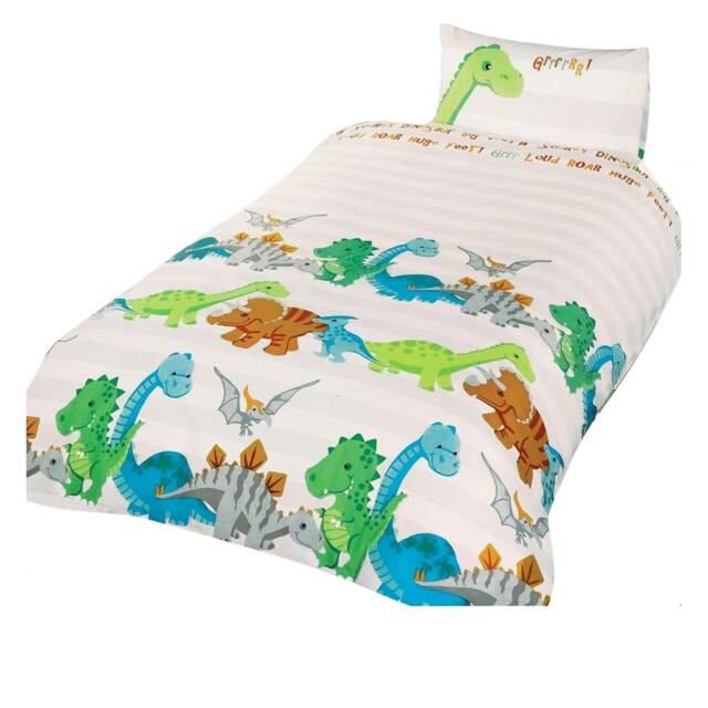 Rapport Dinosaur Duvet Cover Set - White/Grey/Green - Single White Single