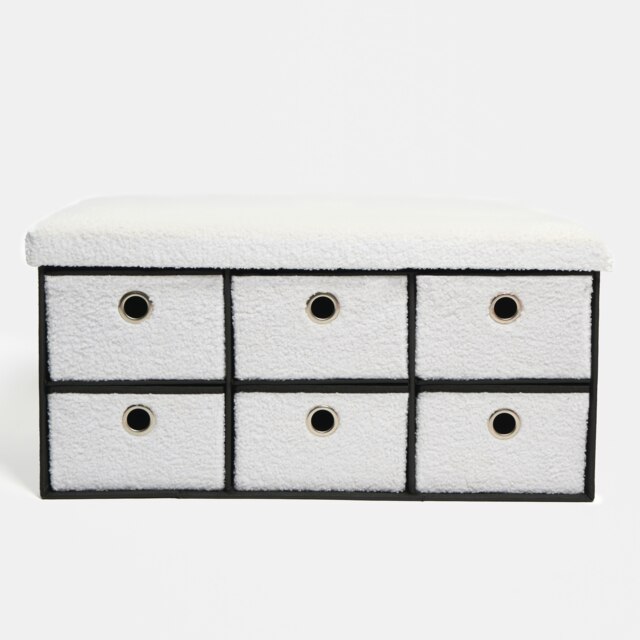 OHS 6 Drawer Soft Boucle Home Hallway Bedroom Shoe Storage Cube Organiser Ottoman Chest Unit White
