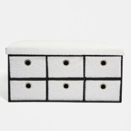 OHS 6 Drawer Soft Boucle Home Hallway Bedroom Shoe Storage Cube Organiser Ottoman Chest Unit White