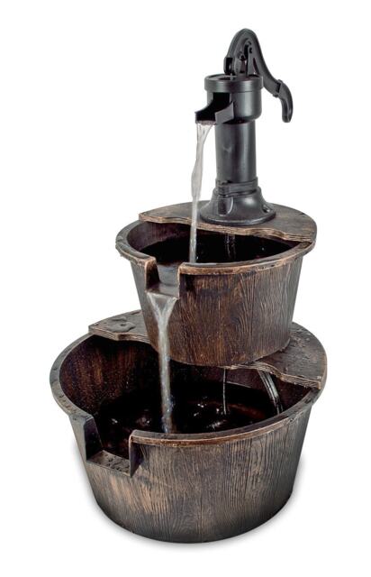 GardenKraft 20890 2-Tier Barrel Water Fountain With Pump