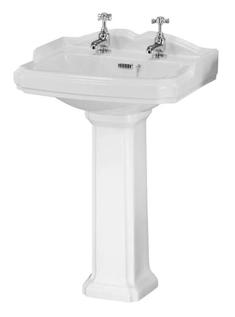 Balterley Traditional Bathroom Two Tap Hole Basin with Full Pedestal White White