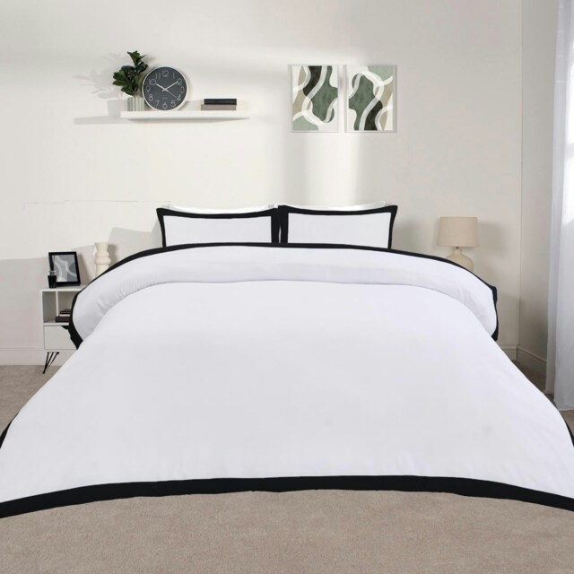 OHS Oxford Edge Soft Cosy Plush Plump Duvet Cover and Pillowcase Bedding Set Multi Monochrome Super King