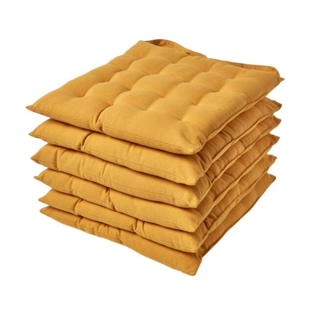 Homescapes 6 x Seat Pads Luxury Cotton Indoor Outdoor Garden Dining Cushion Mustard Yellow 40 x 40 cm 6