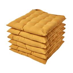 Homescapes 6 x Seat Pads Luxury Cotton Indoor Outdoor Garden Dining Cushion Mustard Yellow 40 x 40 cm 6