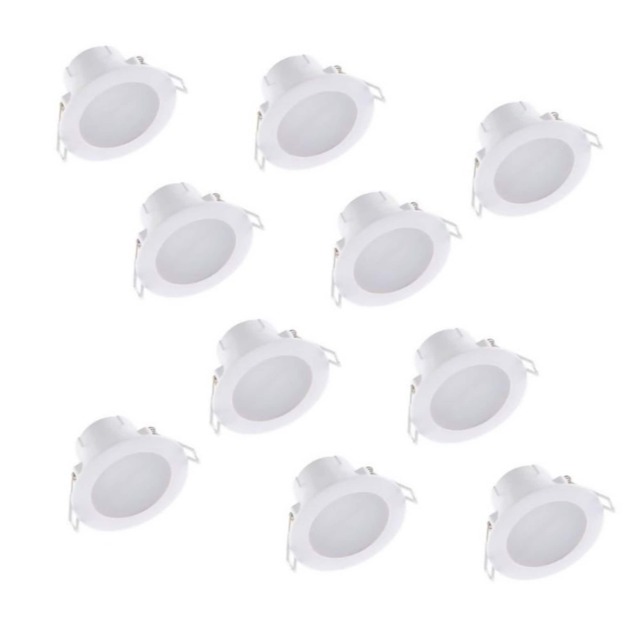 Set of 10 CCT LED Bathroom Downlights - White IP44 Recessed Downlights White White and frosted plastic diffuser Large 10