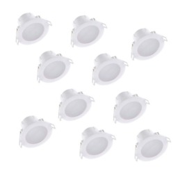 Set of 10 CCT LED Bathroom Downlights - White IP44 Recessed Downlights White White and frosted plastic diffuser Large 10