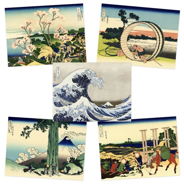 Pack of 5 Hokusai Views Mount Fuji Japan Landscape Goten Yama Hill Mishima Pass Wall Art Print 12x16 Inch