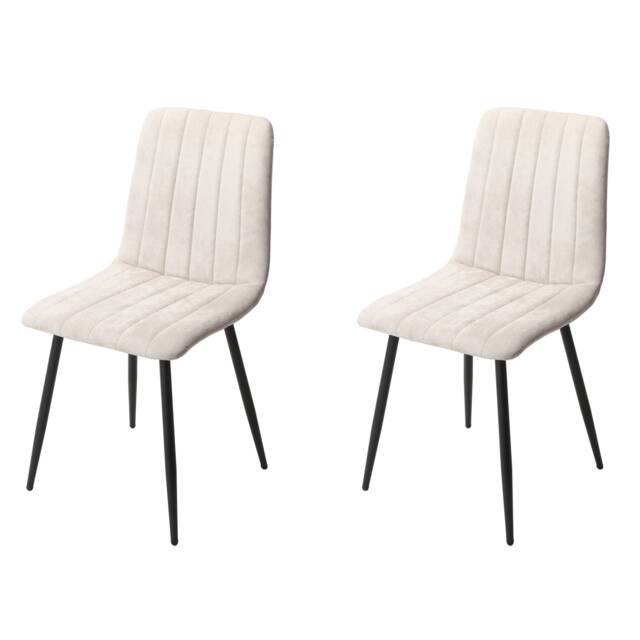 Pair of Aspen Cord Fabric Straight Stitch Compact Dining Chairs with Black Tapered Metal Legs Silver Natural 1