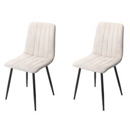 Pair of Aspen Cord Fabric Straight Stitch Compact Dining Chairs with Black Tapered Metal Legs Silver Natural 1