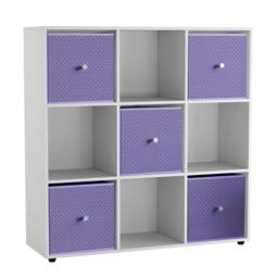 9 Cube Wooden Bookcase Shelving Unit with 5 Collapsible Fabric Drawers Multi White & Lilac 1