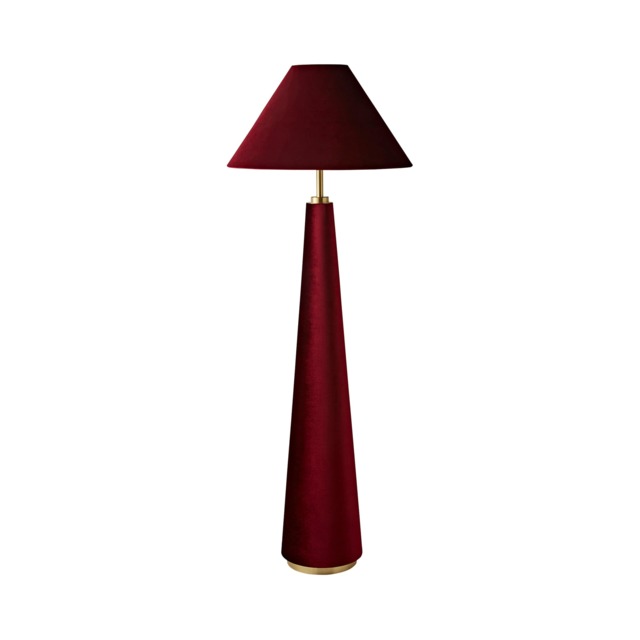 ValueLights Martha Conical Burgundy Velvet Midi Floor Lamp and Bulb