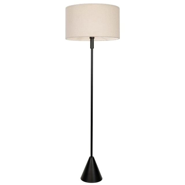 ValueLights Mitch Boucle Shade Black Wood Stem Triangle Floor Lamp Black