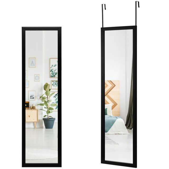 COSTWAY Full Length Mirror Over the Door Wall Hanging Black Black