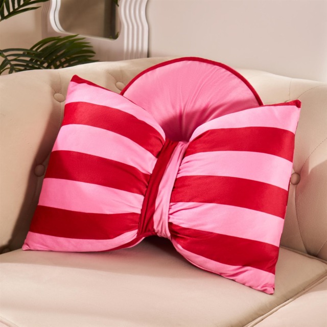 OHS Soft Striped Bow Shaped Decorative Scatter Cushion Back Support Pillow Multi Pink/Red