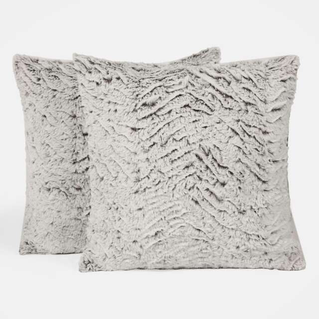 OHS 2 x Two Tone Faux Fur Plush Cushion Covers, 45x45cm - Natural