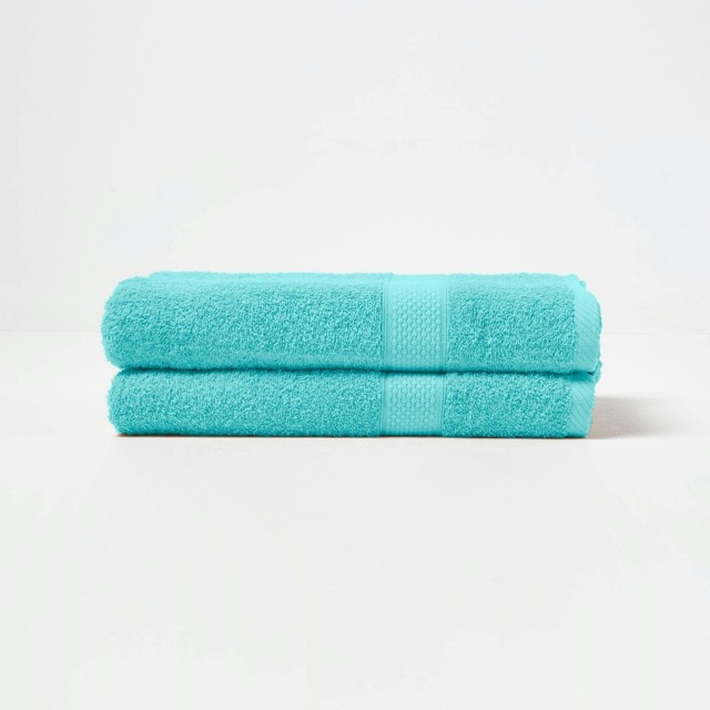 Homescapes Turkish Cotton Bath Towel Set of 2 - Aqua Blue Bath towel 2