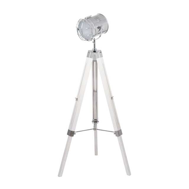 Retro White Wash and Silver Metal Tripod Floor Lamp