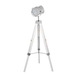 Retro White Wash and Silver Metal Tripod Floor Lamp