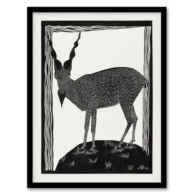 "Stylised Markhor Goat Samuel J De Mesquita Framed Wall Art Print 12X16"""