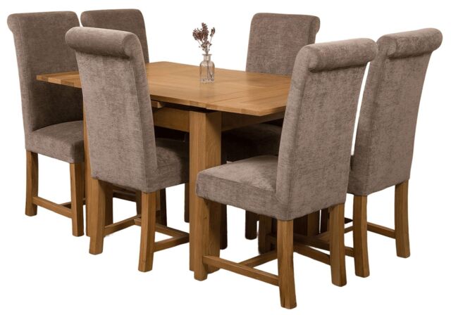 Richmond 90-150cm Oak Extending Dining Table & 6 Washington Fabric Chairs Grey Grey